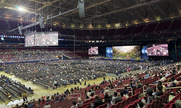 Large Seventh-day Adventist gathering produced inside a stadium.